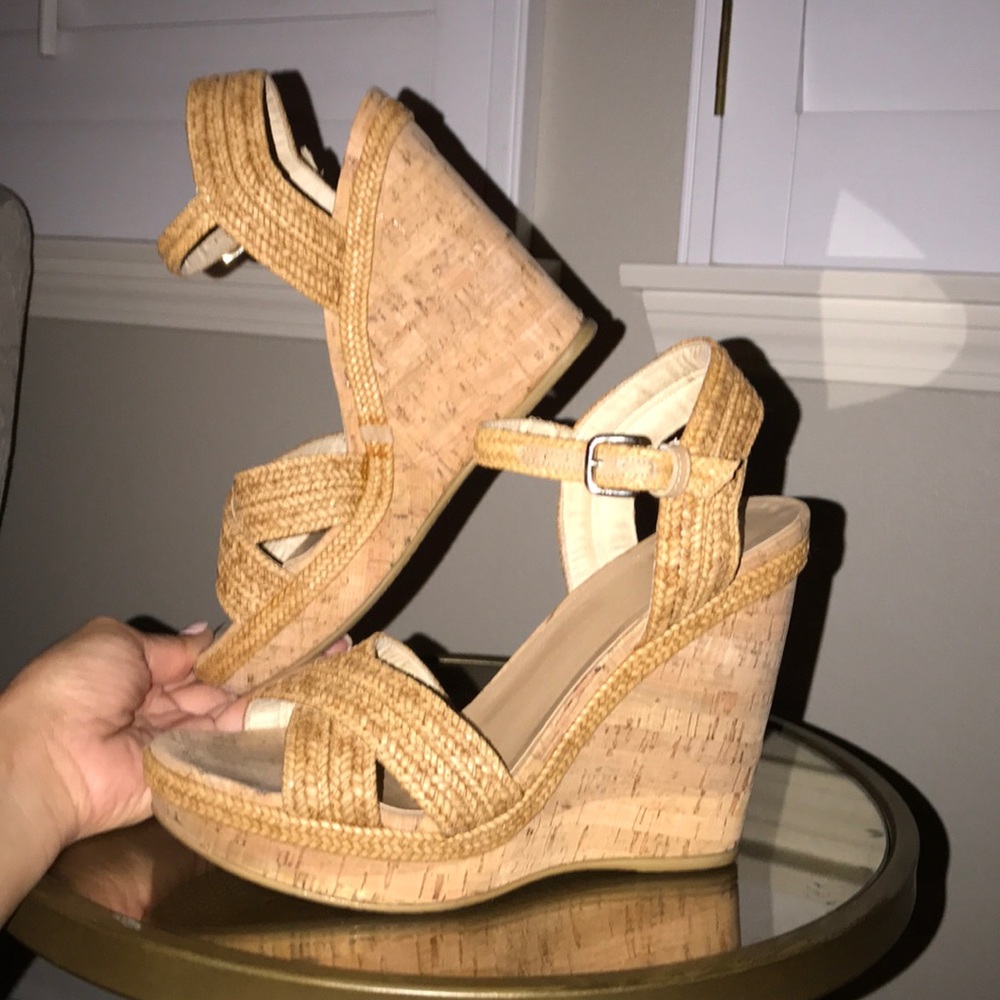 Stuart Weitzman woven cork wedge